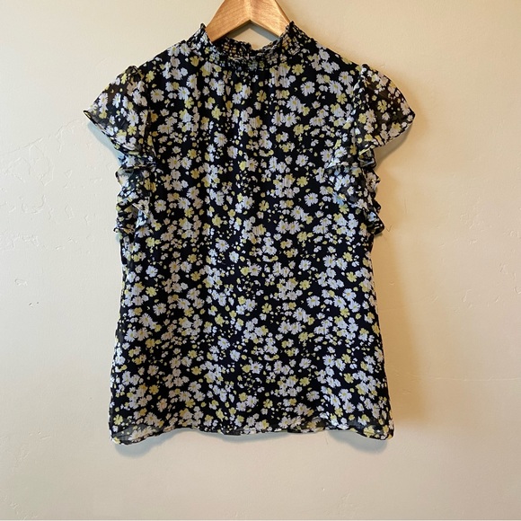 NEW CeCe Floral Smock Neck Tank Top Black Yellow Floral S - Picture 5 of 15